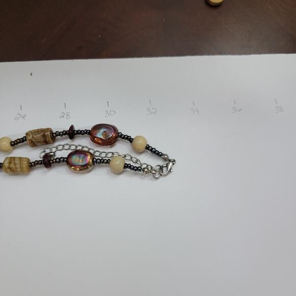 Vintage Glass Bead Necklace with Brown, Amber & Cream Tones, Boho Retro Jewelry - Picture 10 of 10